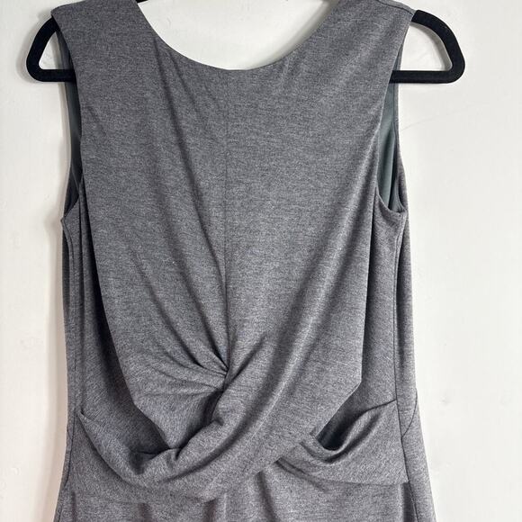 Luna Designer Grey Sheath Dress Sleeveless Low Back Zip Twist Front Lined Sz L - Picture 3 of 12